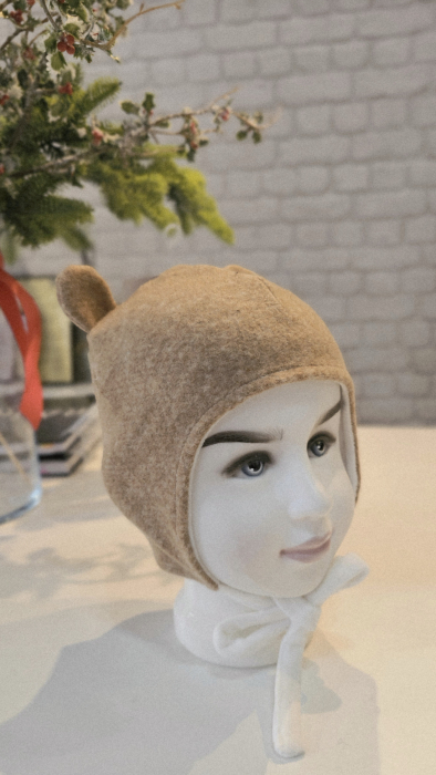 Căciulă lana fiarta/bumbac cu urechi, culoare bej [2]