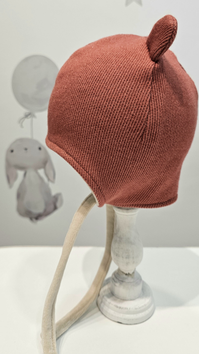 Căciulă din bumbac cu urechi, culoare peach/unisex [2]