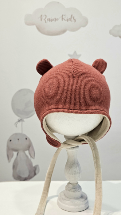 Căciulă din bumbac cu urechi, culoare peach/unisex [1]
