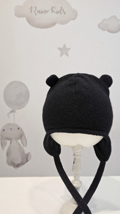 Căciulă lana/bumbac cu urechi, culoare negru pique [1]