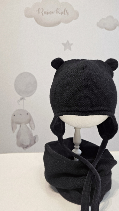 Set caciula cu esarfa circulara, lana&bumbac, negru pique [1]