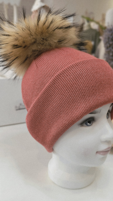 Căciulă din tricot, peach, accesorizata cu PomPom Raton, detasabil [1]