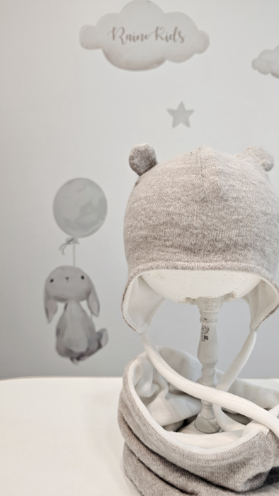 Set caciula cu esarfa circulara, bumbac, grej [1]