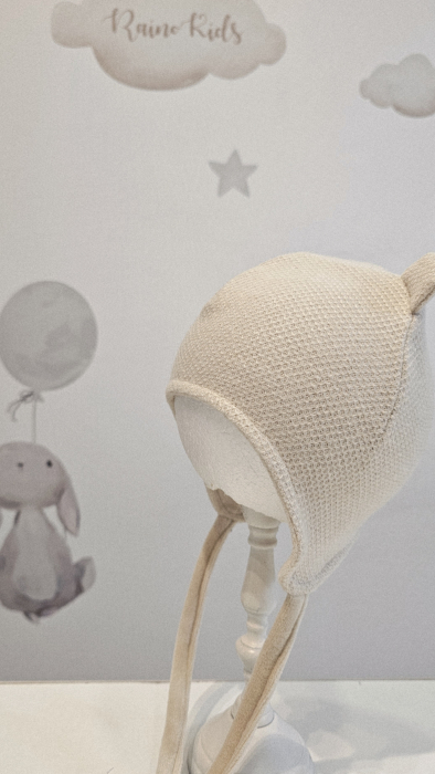 Căciulă din bumbac cu urechi, culoare crem [2]