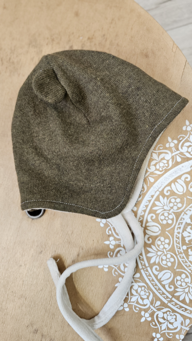 Căciulă lana/bumbac cu urechi, culoare verde kaky [1]