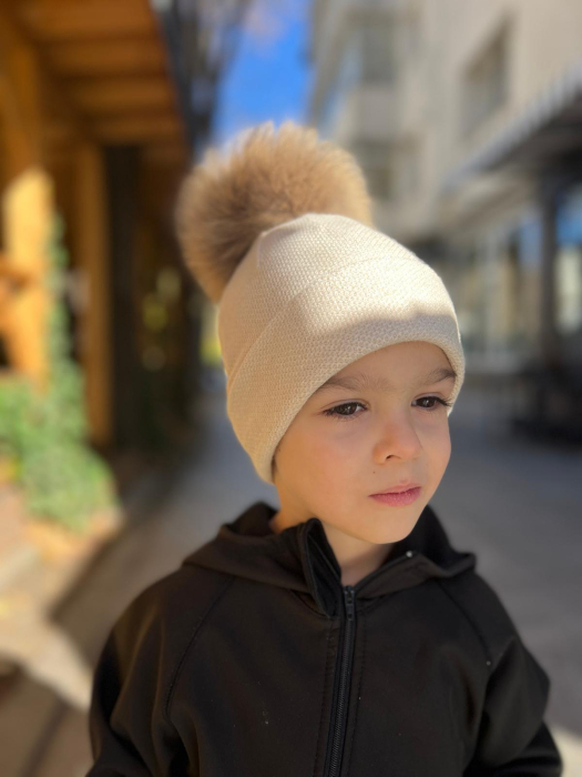 Căciulă din tricot, crem accesorizata cu PomPom Raton, detasabil [1]