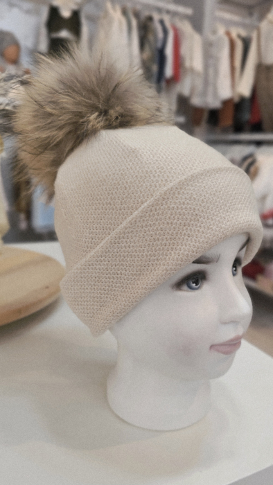 Căciulă din tricot, crem accesorizata cu PomPom Raton, detasabil [3]