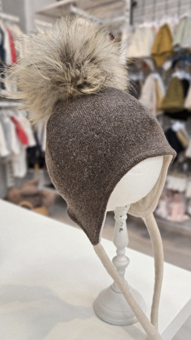 Căciulă din lana/bumbac, maro cu PomPom Raton, detasabil [1]