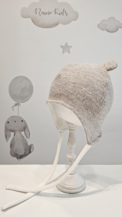 Căciulă din bumbac cu urechi, culoare grej [2]