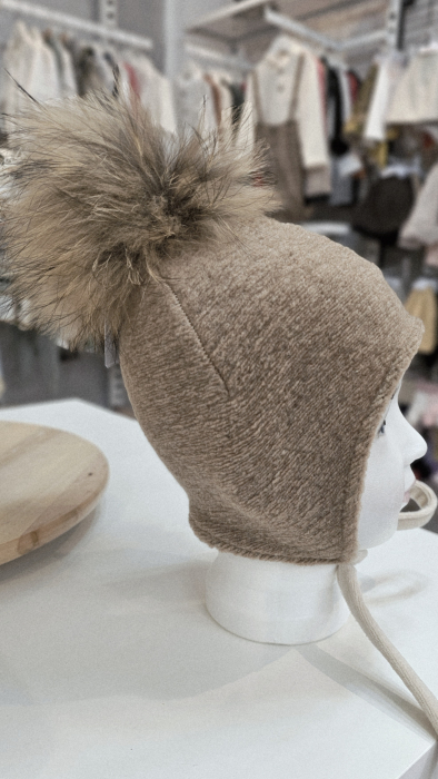 Căciulă din lana/bumbac, cafea cu lapte, cu PomPom Raton, detasabil [3]