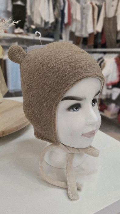 Căciulă lana/bumbac cu urechi, culoare cafea cu lapte [2]