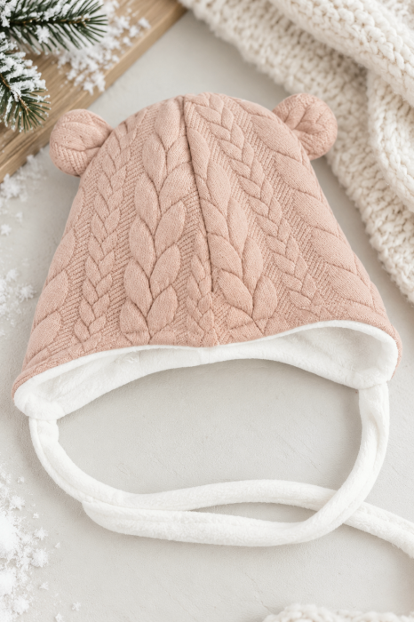 Căciulă cu urechi, Knit Baby, culoare RozVintage [2]