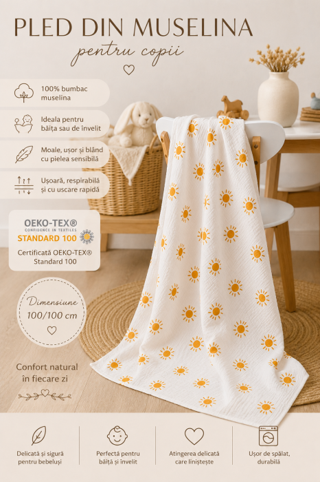 Pled din Muselina, Sun 100/100cm [2]