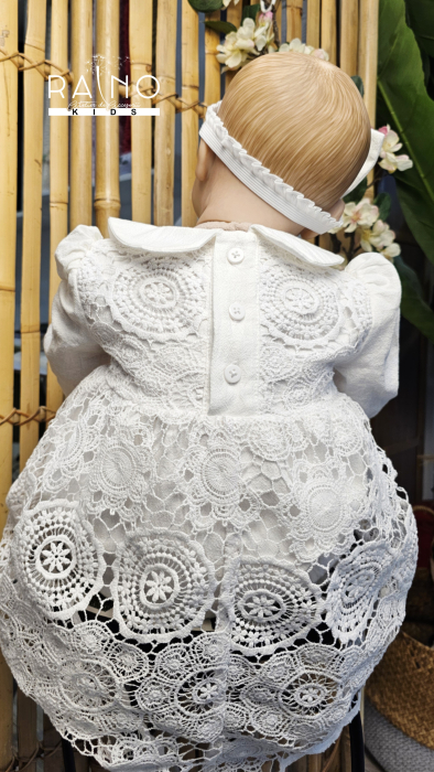 Rochie Anisia din dantela macrame, alb, 3 piese [4]