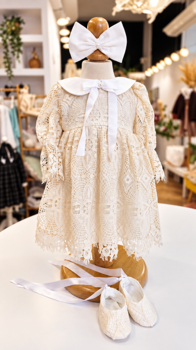 Rochie Nadia, 3 piese, dantela macrame, bej/vory [4]