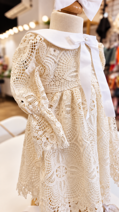 Rochie Nadia, 3 piese, dantela macrame, bej/vory [3]