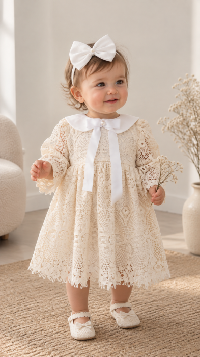 Rochie Nadia, 3 piese, dantela macrame, bej/vory [2]