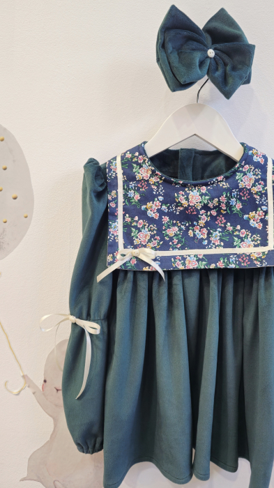 Rochie Emma din catifea soft, verde safir, cu guler din bumbac [1]