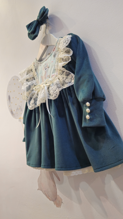 Rochie Caprioara din catifea soft, verde safir [2]