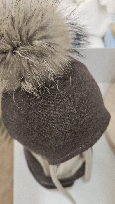 Set caciula cu mot natural si esarfa circulara, lana&bumbac, maro [5]