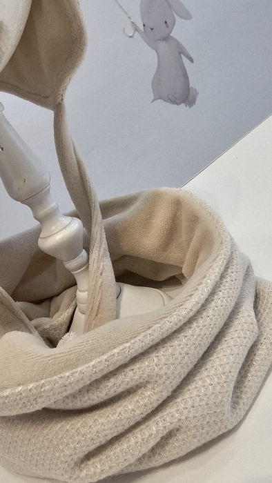 Set caciula cu esarfa circulara, bumbac, crem [3]