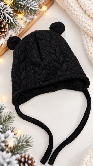 Set cu caciula si esarfa circulara, Knit Baby, negru [2]