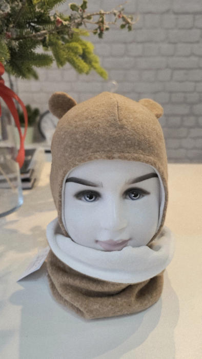 Set cu caciula si esarfa circulara, lana fiarta&bumbac, bej [2]