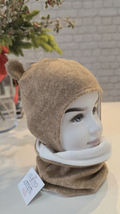 Set cu caciula si esarfa circulara, lana fiarta&bumbac, bej [1]