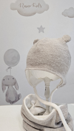 Caciuli copii - Set caciula cu esarfa circulara, bumbac, grej