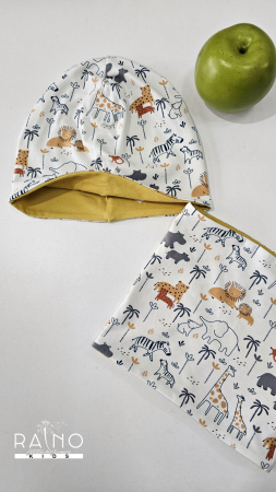 Caciuli copii - Set Fes cu esarfa circulara, 2 fete Zoo