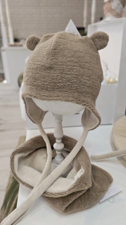 COPII - Set cu caciula si esarfa circulara, lana&bumbac, cafea cu lapte