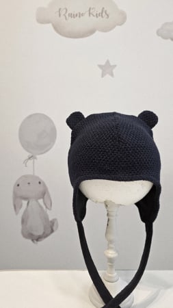 COPII - Căciulă din bumbac cu urechi, culoare bleomarin pique