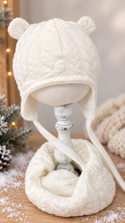 Caciuli copii - Set cu caciula si esarfa circulara, Knit Baby, Ivory