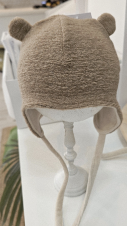 Caciuli copii - Căciulă lana/bumbac cu urechi, culoare cafea cu lapte