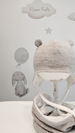 COPII - Set caciula cu esarfa circulara, bumbac, grej