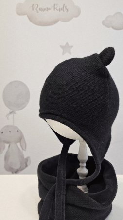 Set caciula cu esarfa circulara, lana&bumbac, negru pique [1]