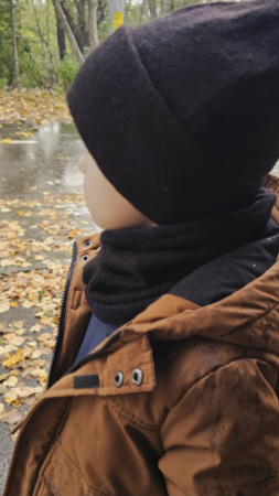 Set caciula cu esarfa circulara, lana/bumbac, negru pufos [1]