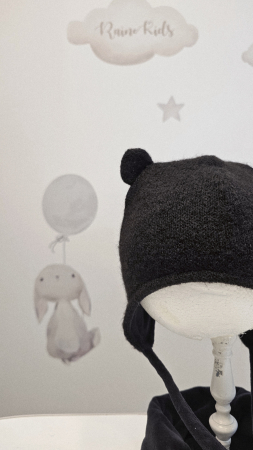 COPII - Set caciula cu esarfa circulara, lana&bumbac, negru pufos