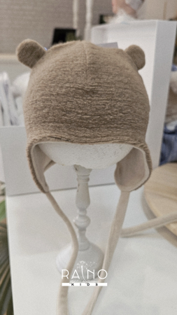 COPII - Căciulă lana/bumbac cu urechi, culoare cafea cu lapte