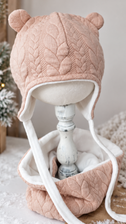 Caciuli copii - Set cu caciula si esarfa circulara, BabyKnit, RozVintage