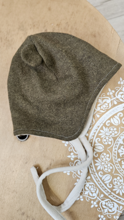COPII - Căciulă lana/bumbac cu urechi, culoare verde kaky