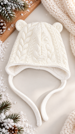 Caciuli copii - Căciulă cu urechi, Knit Baby, culoare IVORY