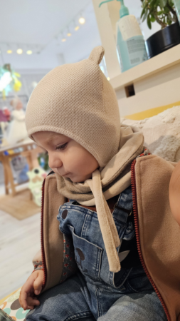 Căciulă din bumbac cu urechi, culoare crem [2]