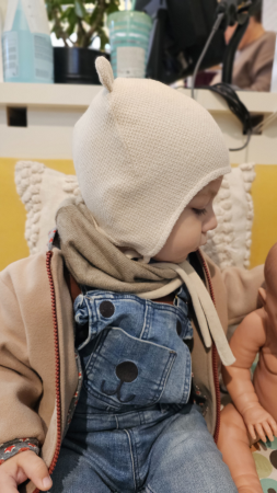 Căciulă din bumbac cu urechi, culoare crem [3]