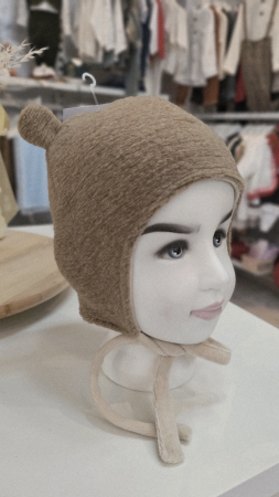 Căciulă lana/bumbac cu urechi, culoare cafea cu lapte [1]