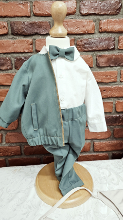 Baieti - Costum 5 Piese, bebelus, din stofa Verde Mint