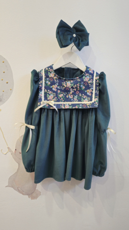 Rochie Emma din catifea soft, verde safir, cu guler din bumbac [2]