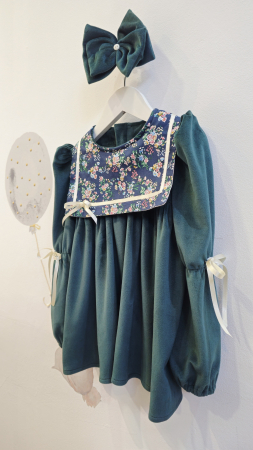 Rochie Emma din catifea soft, verde safir, cu guler din bumbac [1]