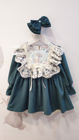 FETITE - Rochie Caprioara din catifea soft, verde safir