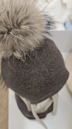 Set caciula cu mot natural si esarfa circulara, lana&bumbac, maro [4]